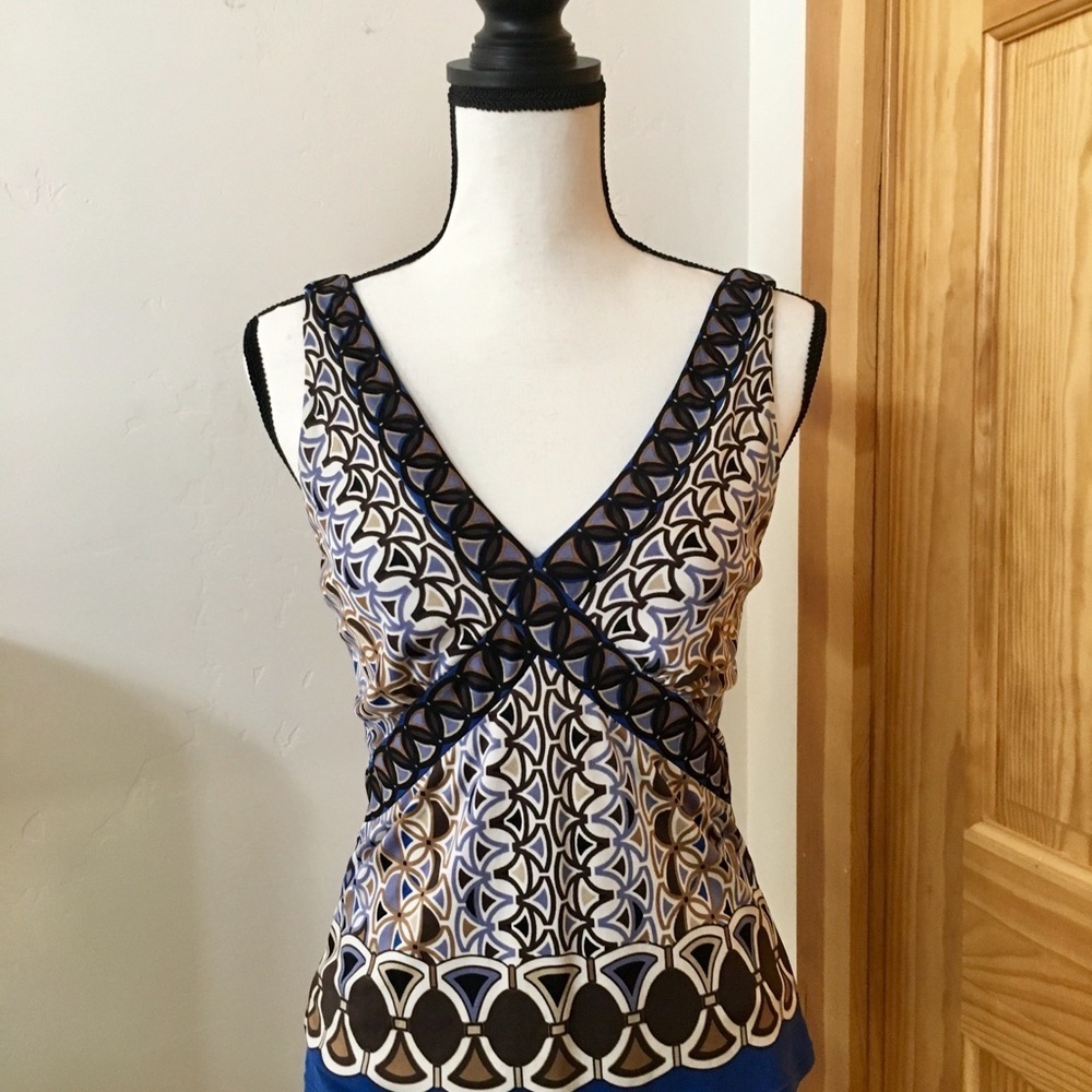 ELIE TAHARI Blue / Brown Dressy Tank Top